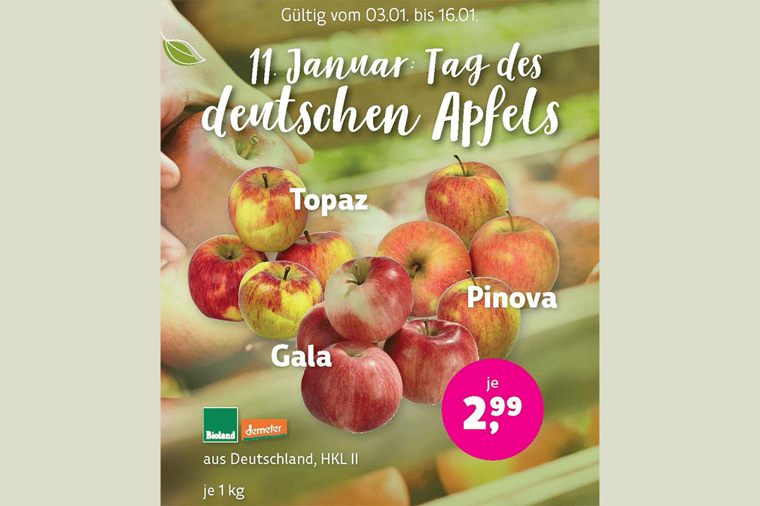Tag des Apfels am 11. Januar Einen Apfel Gratis Biomarkt Landgefühl